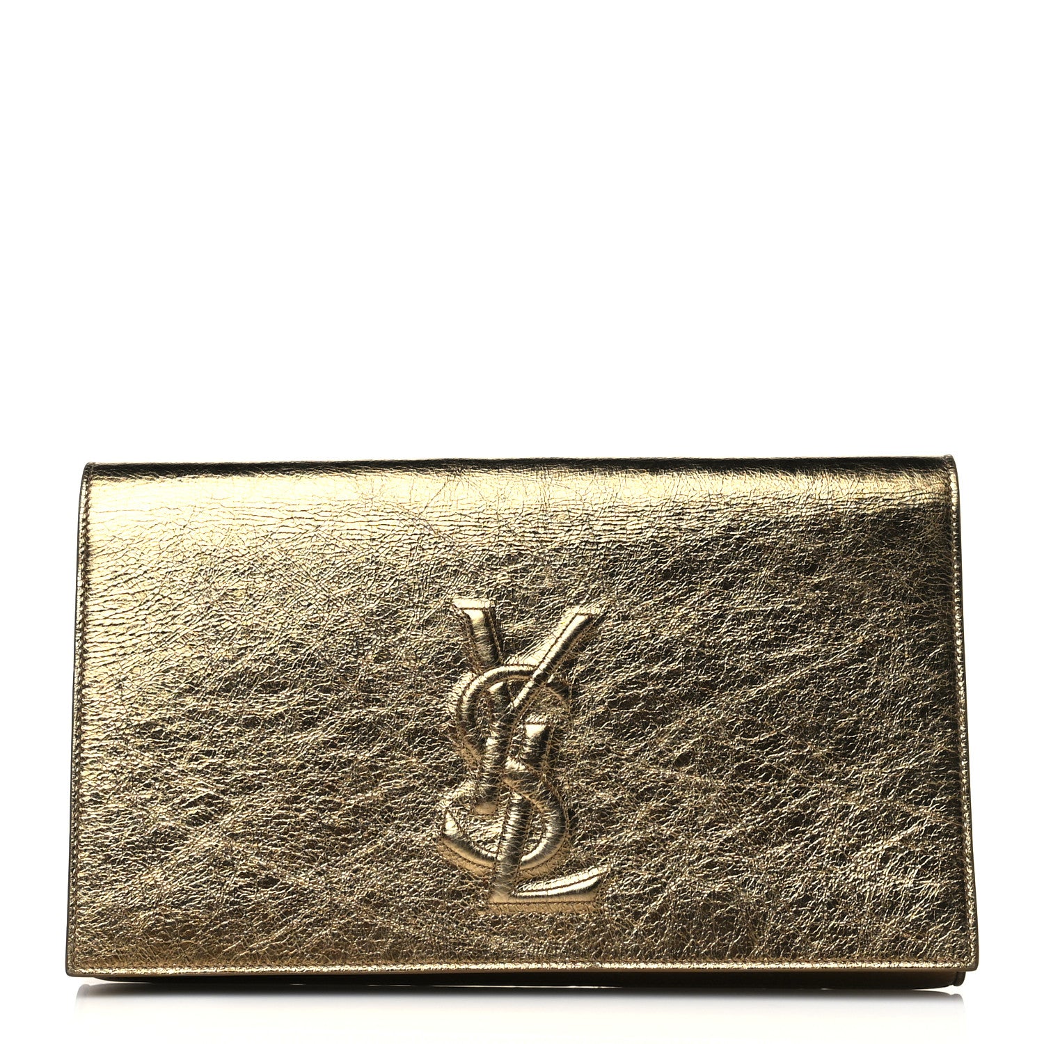 Saint Laurent Metallic Textured Calfskin Monogram Large Belle De Jour Clutch Gold 1 of 10