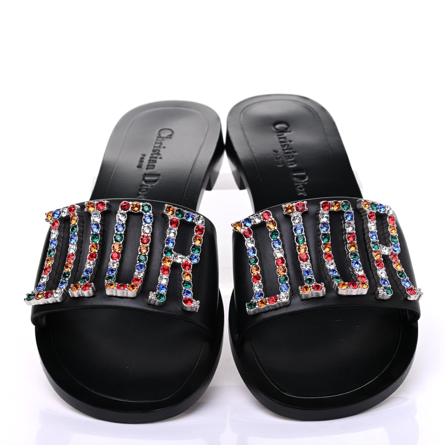 Calfskin Crystal Dio(r)evolution Slide Sandals 38 Black