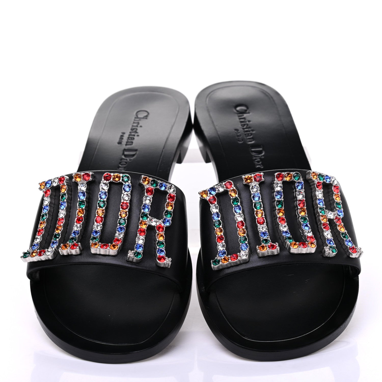 Christian Dior Calfskin Crystal Dio(r)evolution Slide Sandals 38 Black 5 of 14