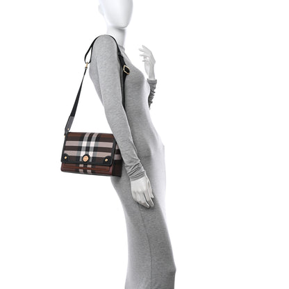 Burberry Calfskin Giant Check E-Canvas Note Crossbody Bag Dark Birch Brown 2 of 11