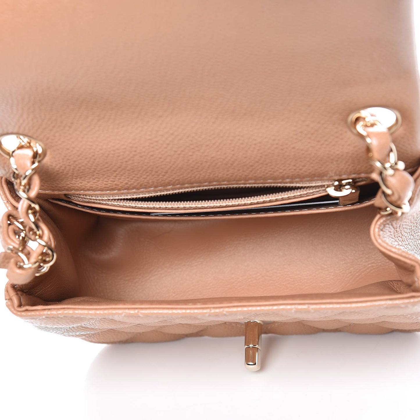 Caviar Quilted Mini Square Flap Beige