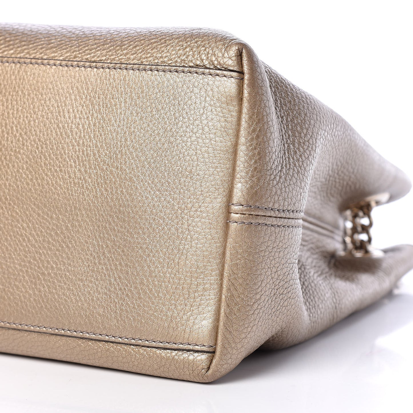 Metallic Pebbled Calfskin Medium Soho Chain Shoulder Bag Golden Beige