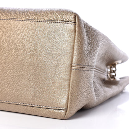 Gucci Metallic Pebbled Calfskin Medium Soho Chain Shoulder Bag Golden Beige 9 of 10