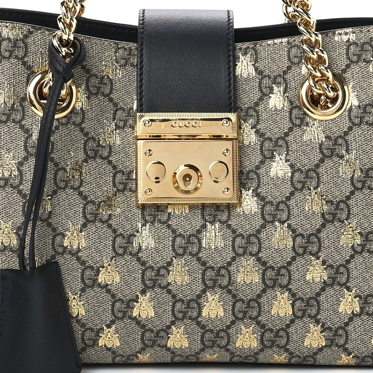 GG Supreme Monogram Bees Small Padlock Tote Beige Oro Black