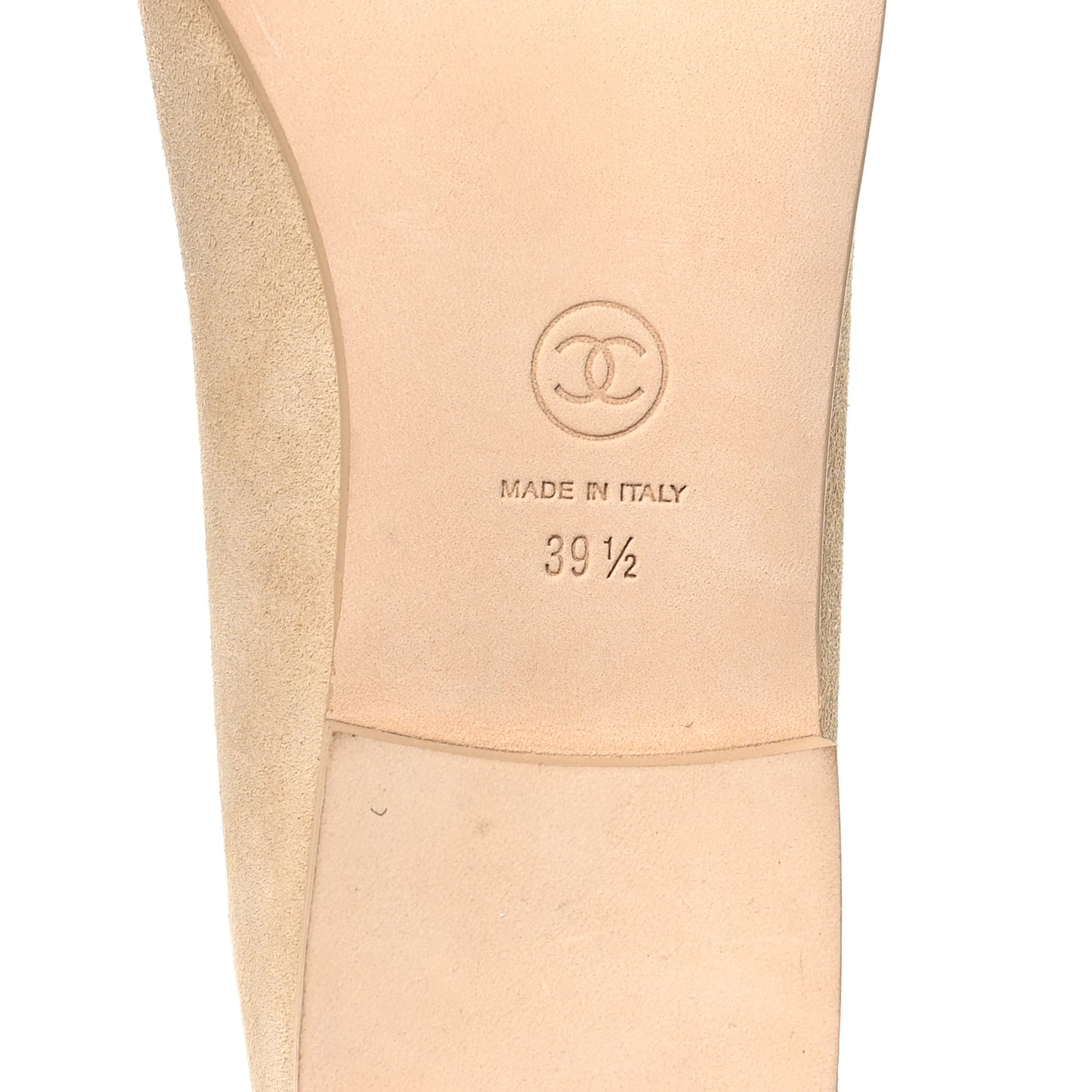 Suede Patent Calfskin Cap Toe CC Ballerina Flats 39.5 Beige