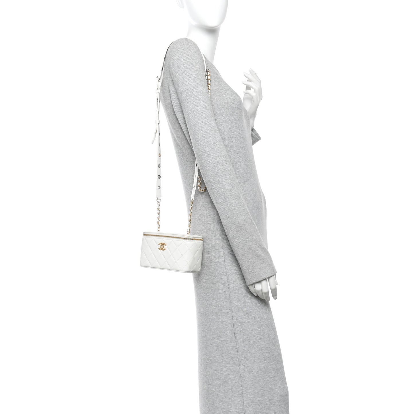 Goatskin Quilted Punk Essentials Vanity Case With Chain White