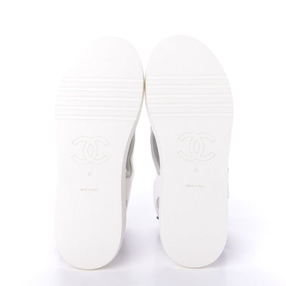 Chanel Goatskin Fabric Gladiator Sandals 41 White Light Grey Navy Blue 6 of 10