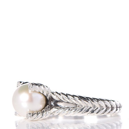 David Yurman Sterling Silver Diamond 10mm Pearl Cable Ring 57.6 8.25 3 of 5
