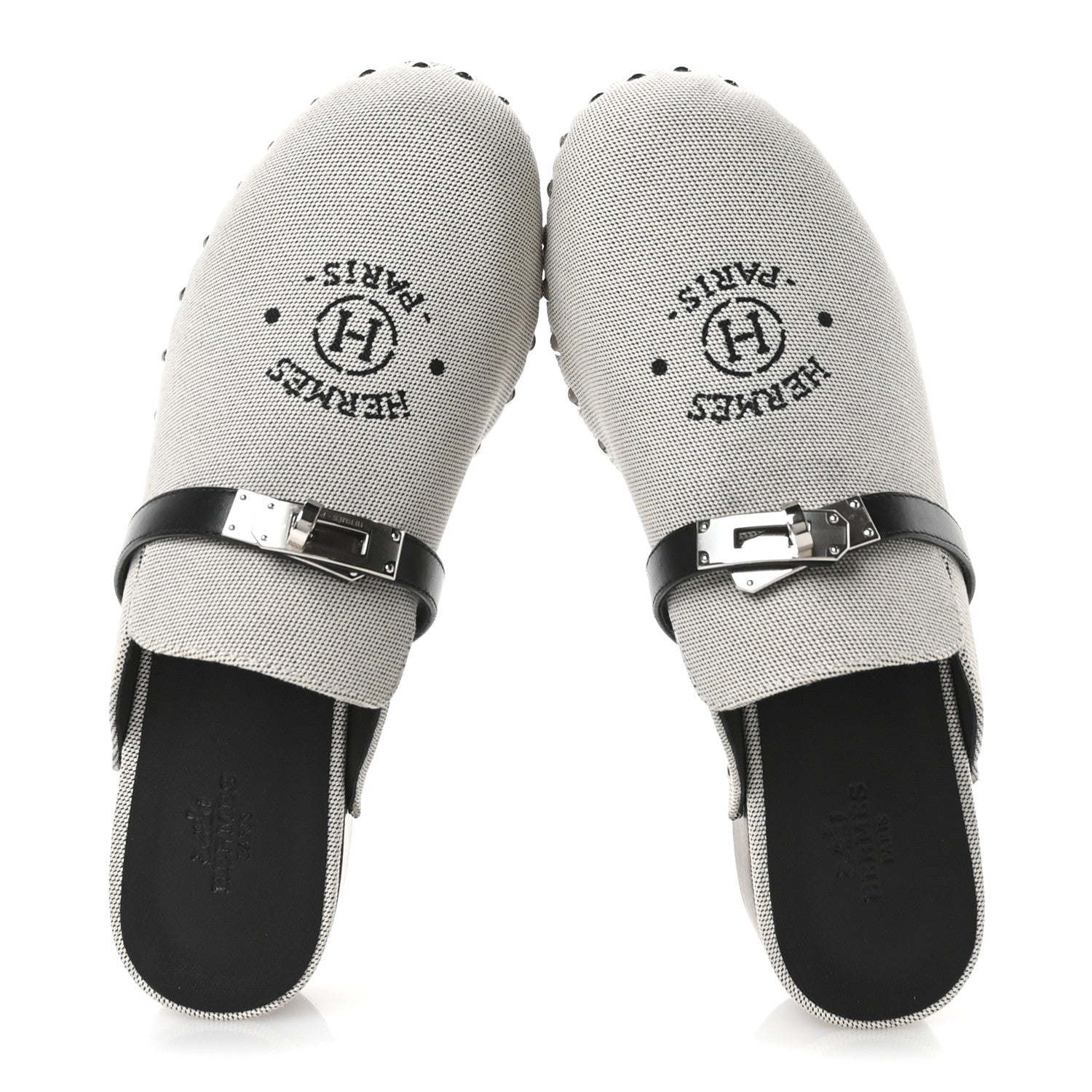 Hermes H Canvas Calfskin Carlotta Mules 37 Prunoir Black 3 of 18