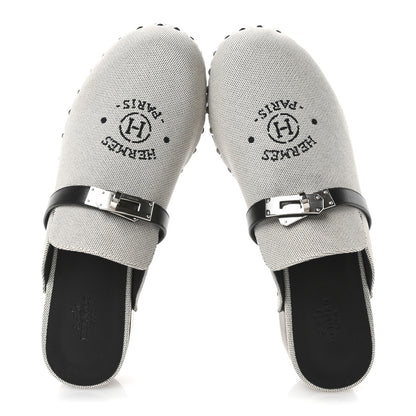 Hermes H Canvas Calfskin Carlotta Mules 37 Prunoir Black 3 of 18