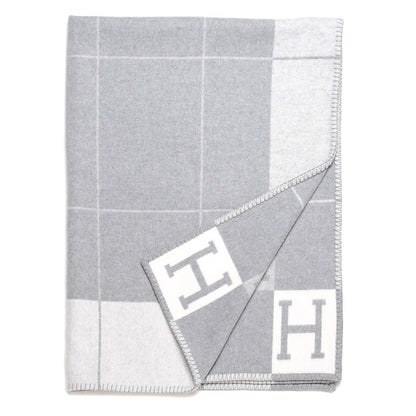Hermes Wool Cashmere Avalon III Blanket Ecru Gris Clair 1 of 4