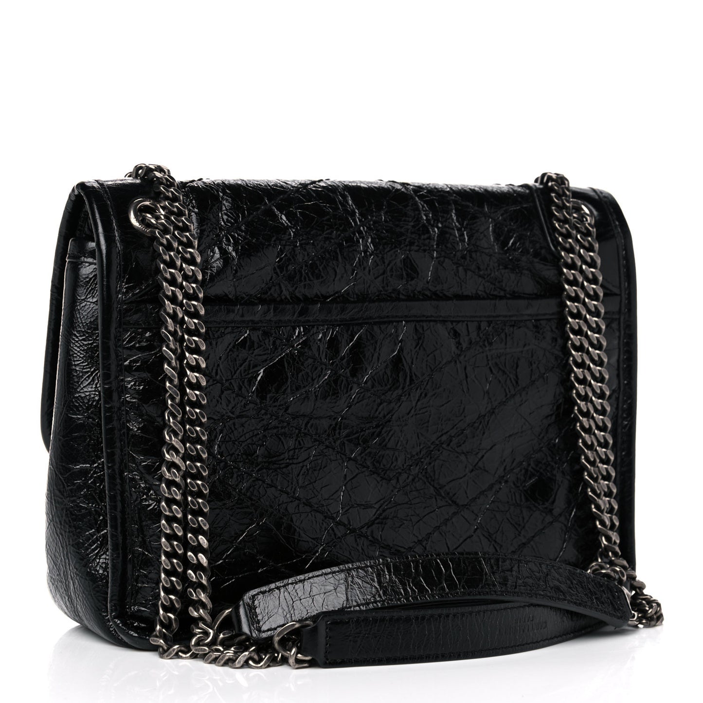 Crinkled Calfskin Matelasse Monogram Baby Niki Chain Satchel Black