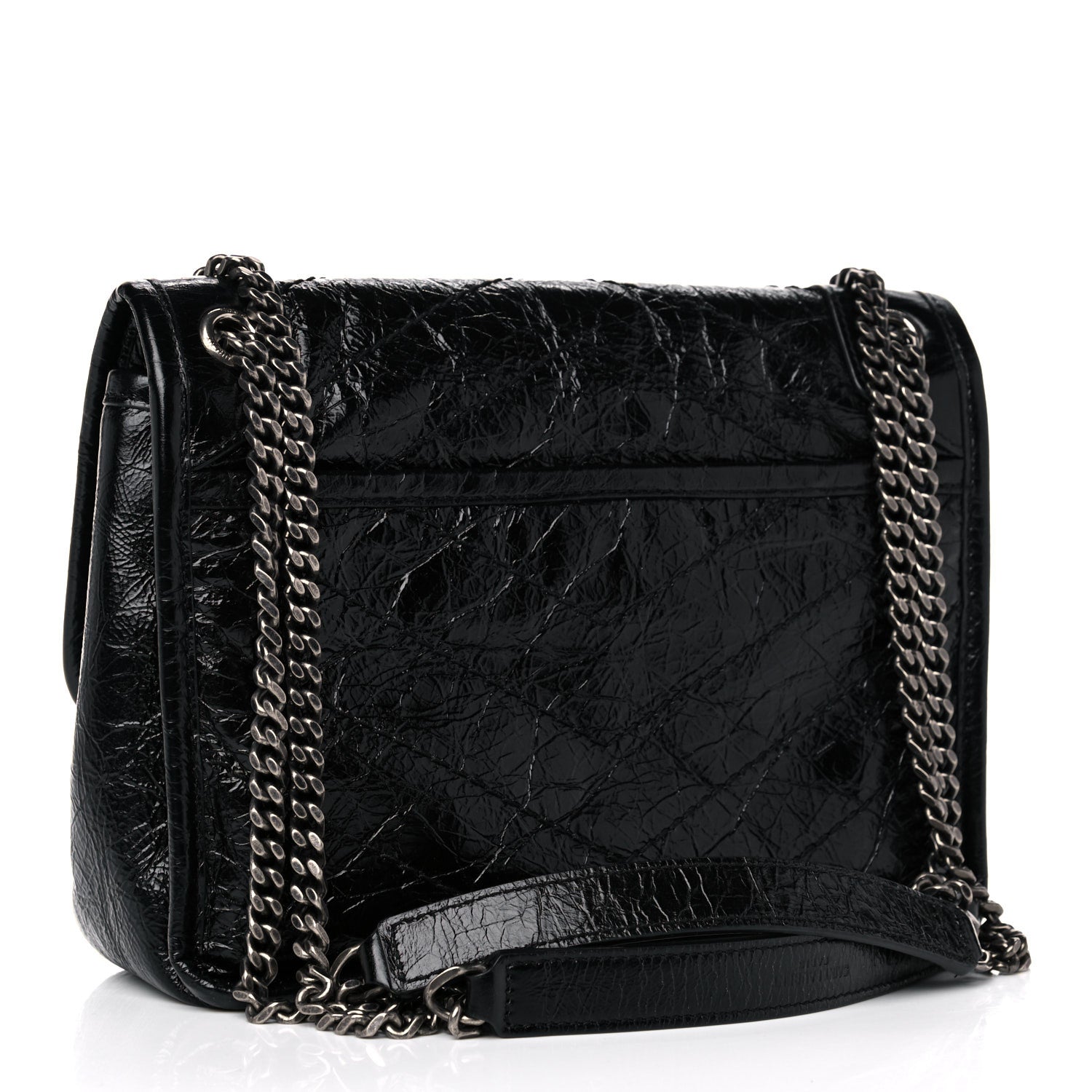 Saint Laurent Crinkled Calfskin Matelasse Monogram Baby Niki Chain Satchel Black 2 of 11