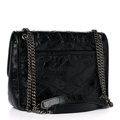 Saint Laurent Crinkled Calfskin Matelasse Monogram Baby Niki Chain Satchel Black 2 of 11