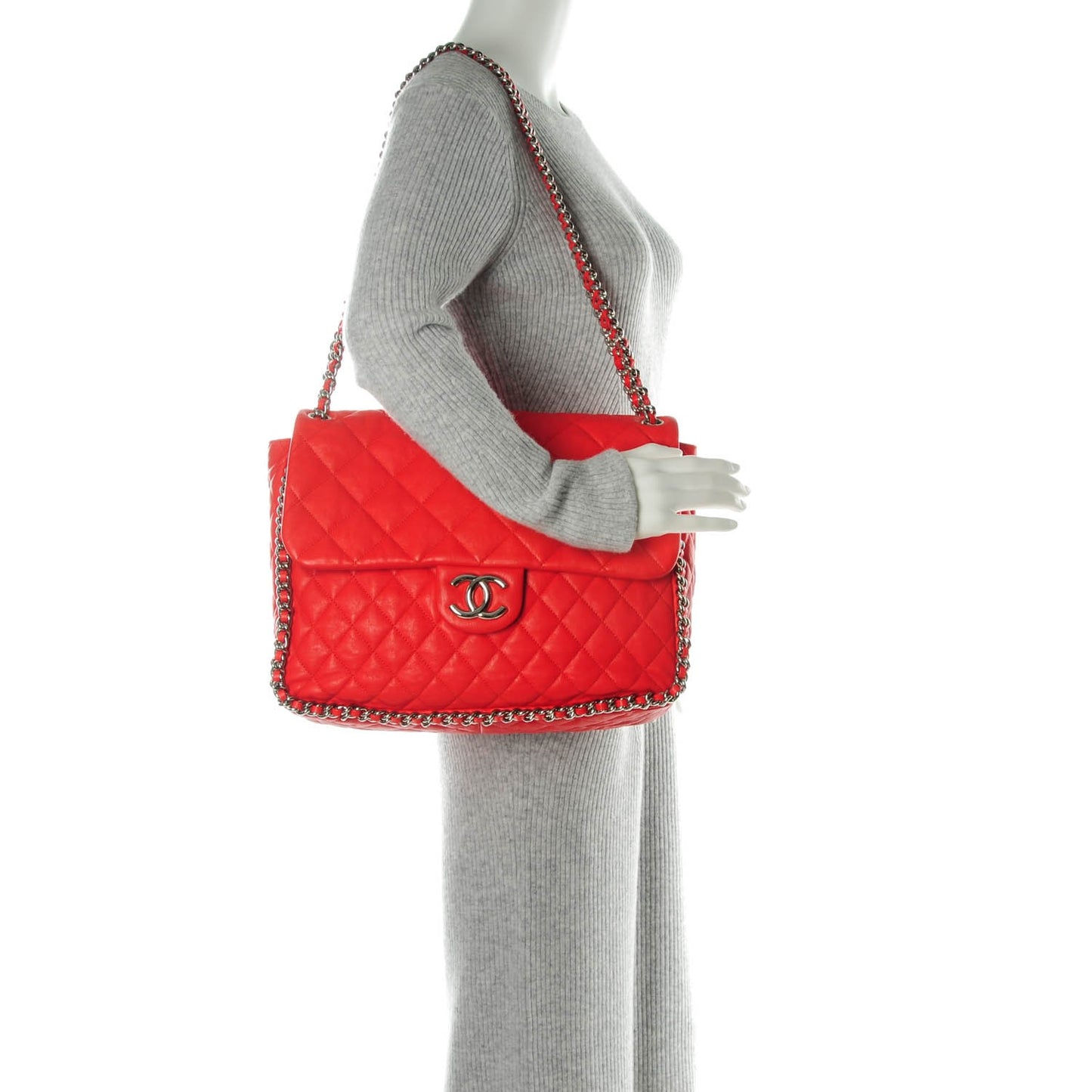 Washed Lambskin Quilted Maxi Chain Around Flap Red