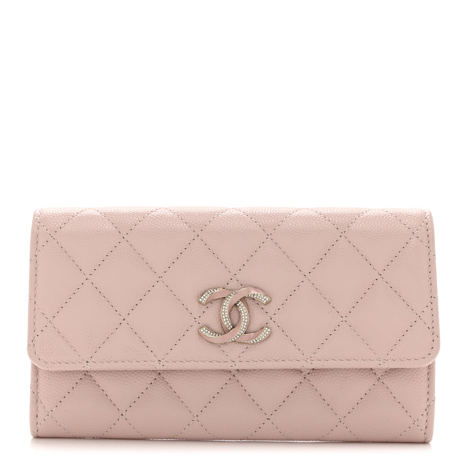 Chanel Caviar Quilted Enamel Crystal CC Flap Wallet Light Pink 1 of 11