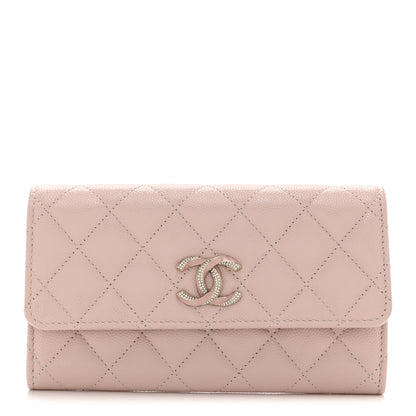 Chanel Caviar Quilted Enamel Crystal CC Flap Wallet Light Pink 1 of 11
