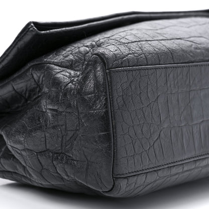 Saint Laurent Calfskin Crocodile Embossed Medium West Hollywood Monogram Fold-Over Black 9 of 9