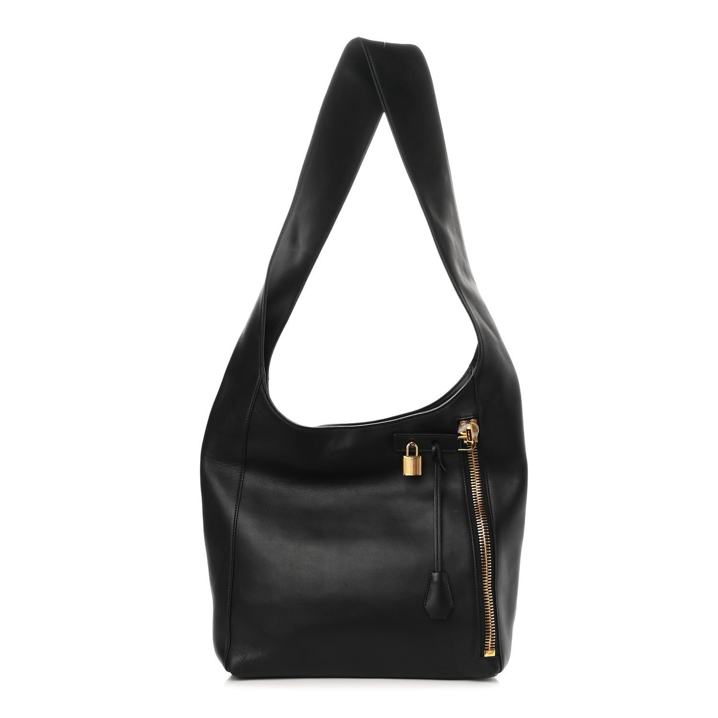 Calfskin Large Alix Padlock Zip Hobo Crossbody Bag Black