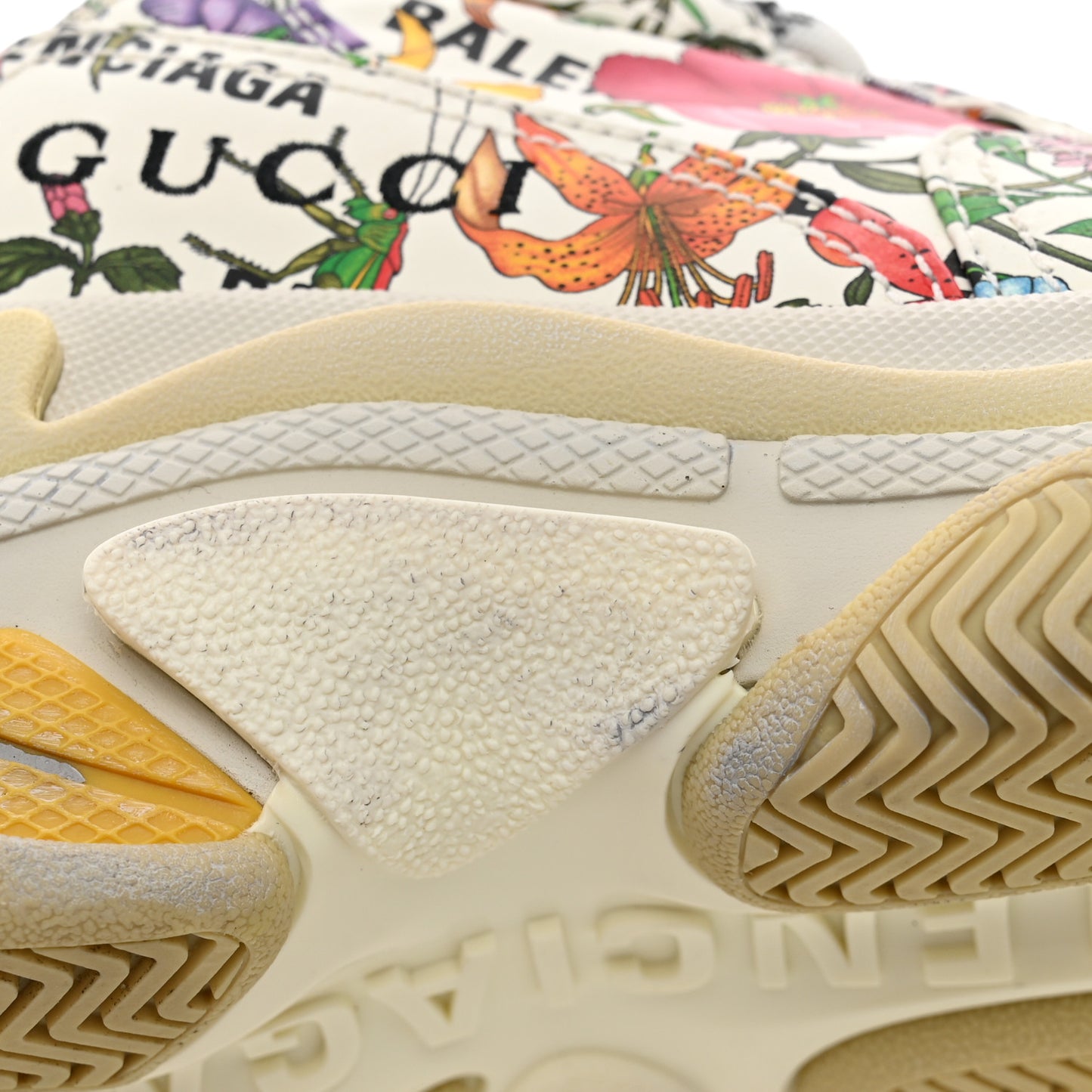 X GUCCI Fabric Allover Logo Flora Print Womens Triple S Sneakers 37 Multicolor White
