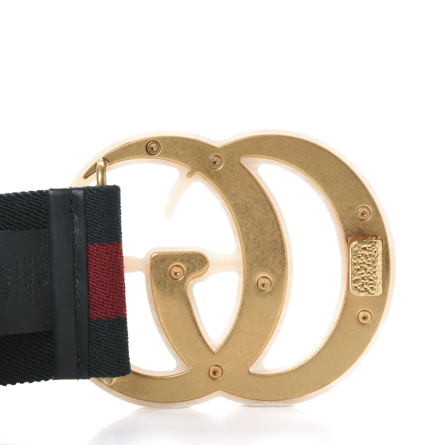 Gucci Elastic Web Crystal Embellished Plexiglass GG Marmont Belt 75 30 Red Green 3 of 5