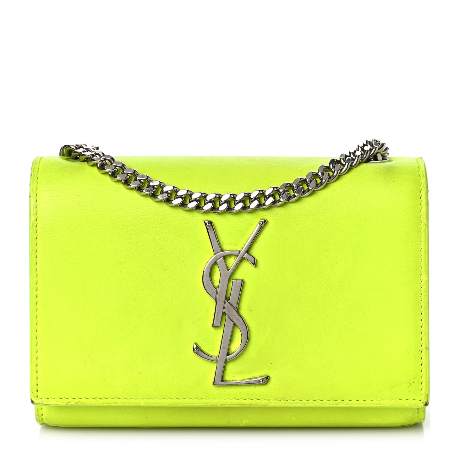 Smooth Calfskin Small Monogram Kate Satchel Neon Yellow