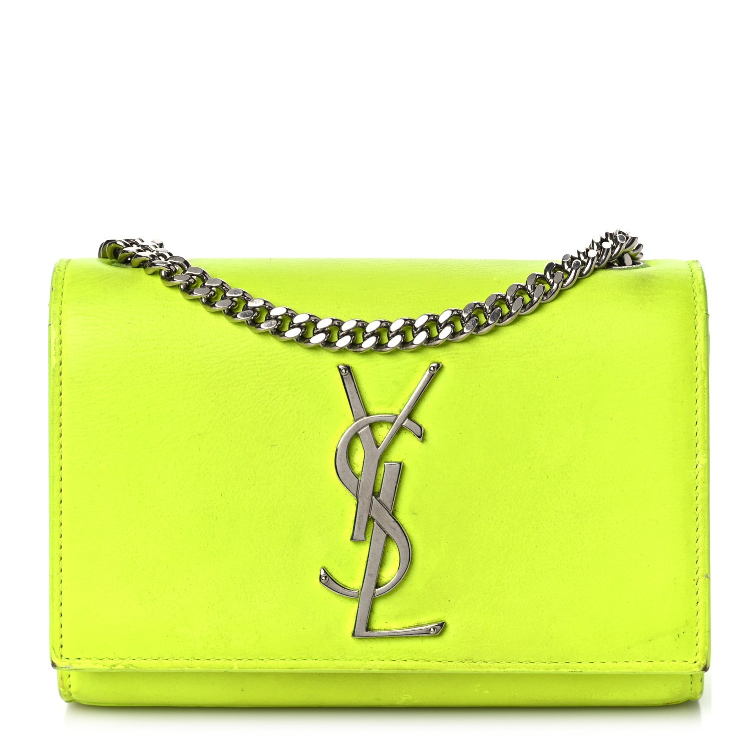 Saint Laurent Smooth Calfskin Small Monogram Kate Satchel Neon Yellow 1 of 16
