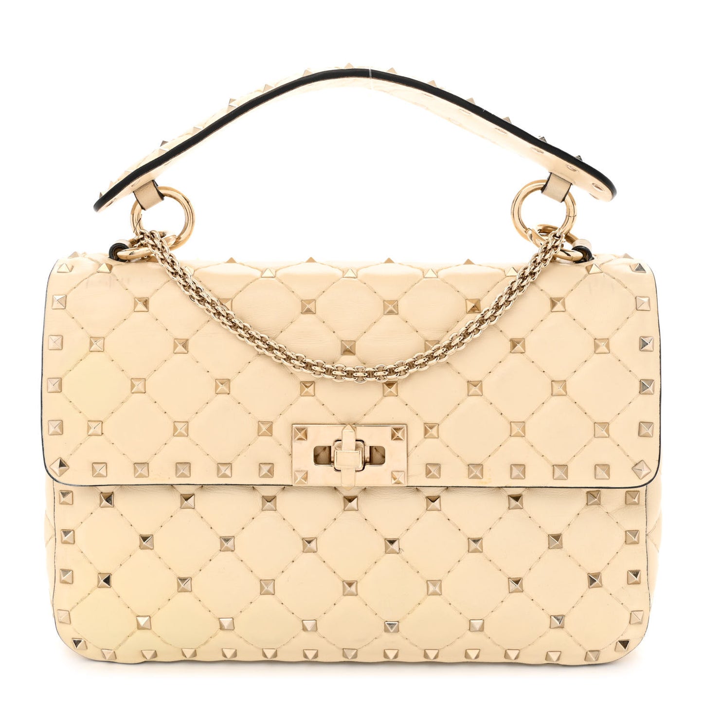 Nappa Medium Rockstud Spike Shoulder Bag Light Ivory