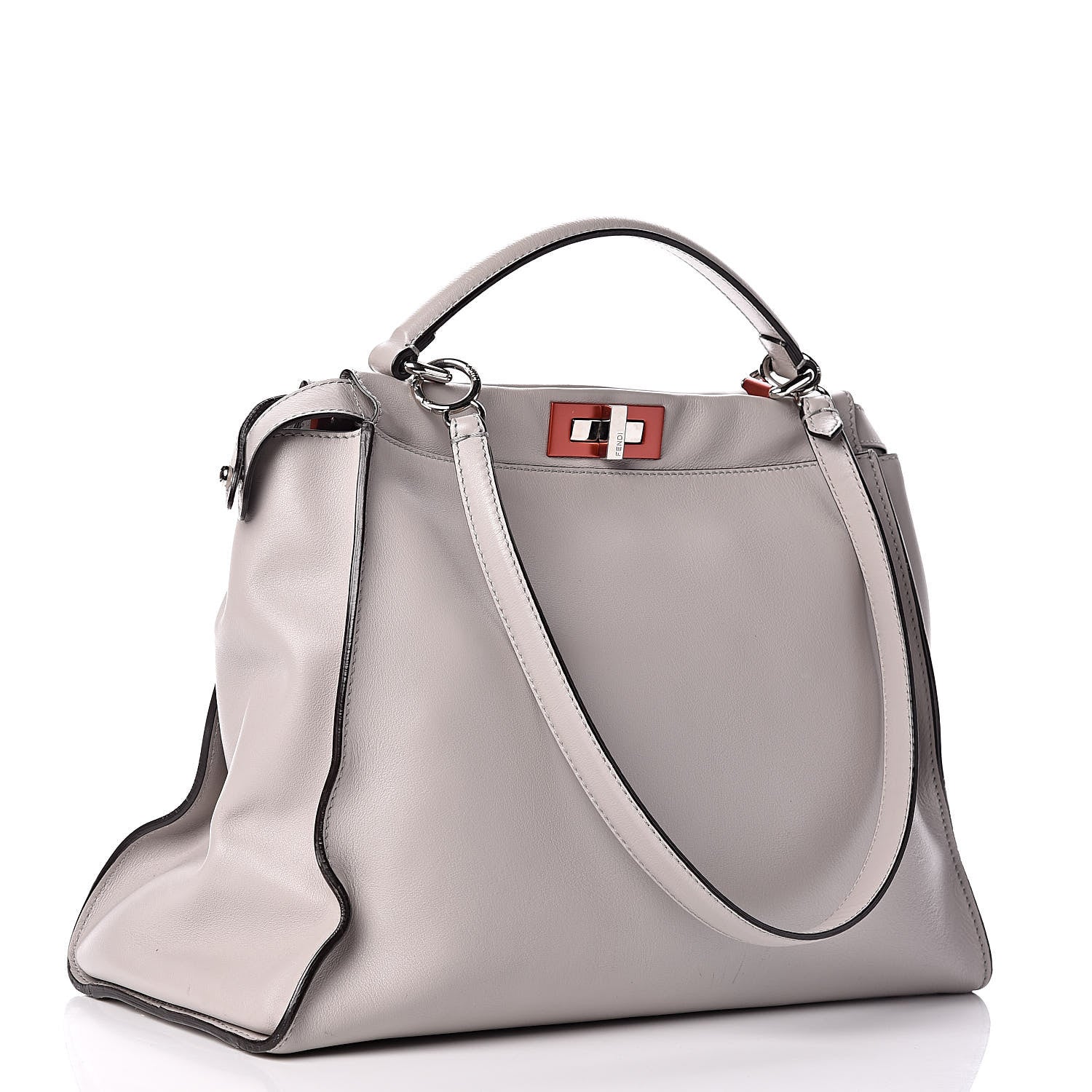Fendi Vitello Dolce Shiny Nappa Large Peekaboo Iconic Satchel Grey 4 of 11