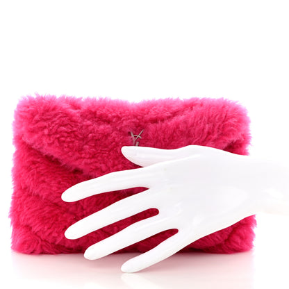 Saint Laurent Shearling Quilted Monogram Loulou Puffer Pouch Clutch Fuxia 3 of 8