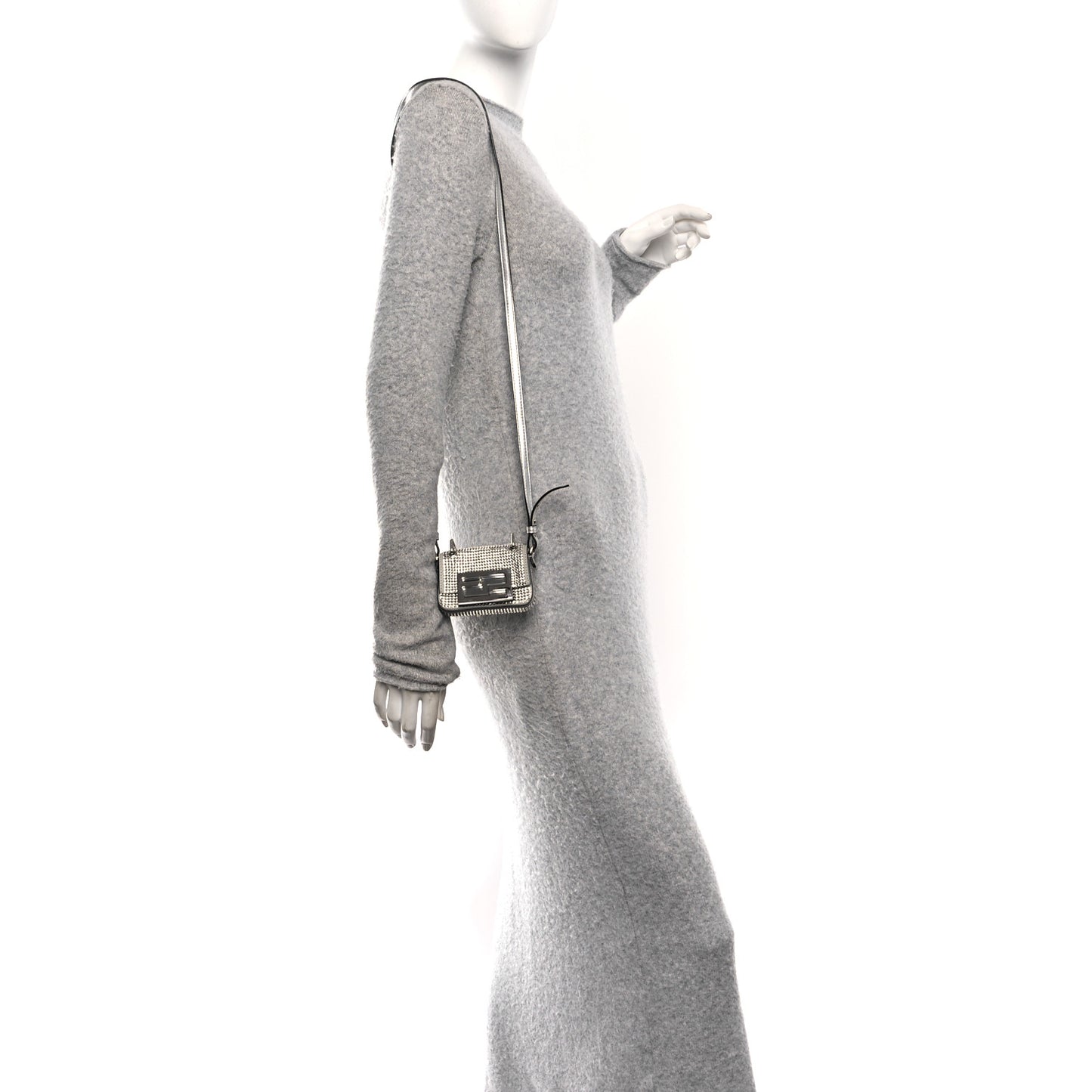Nubuck Crystal Catalan Mirror Nano Maxi Buckle Baguette Charm Pietra Argento