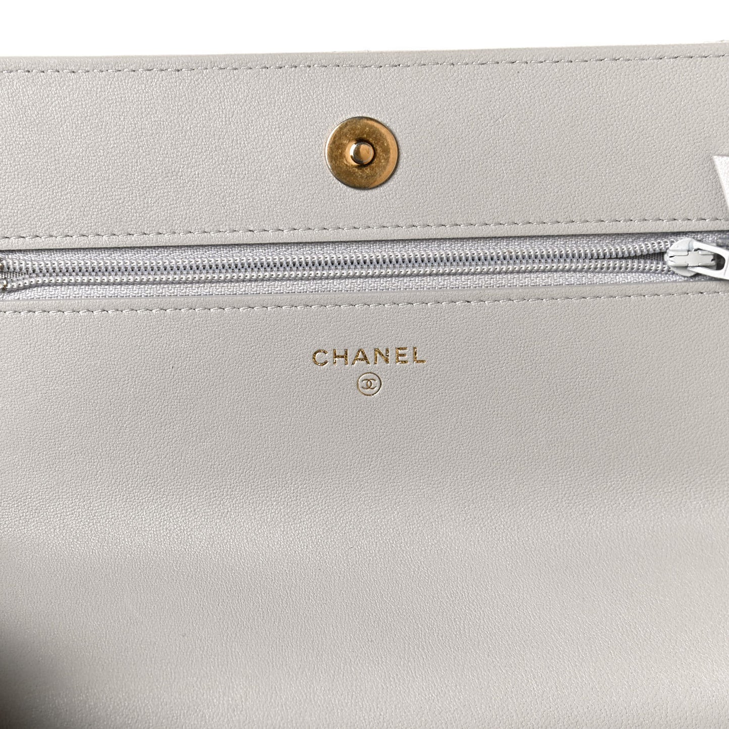Lambskin Quilted Chanel 19 Wallet On Chain WOC Grey