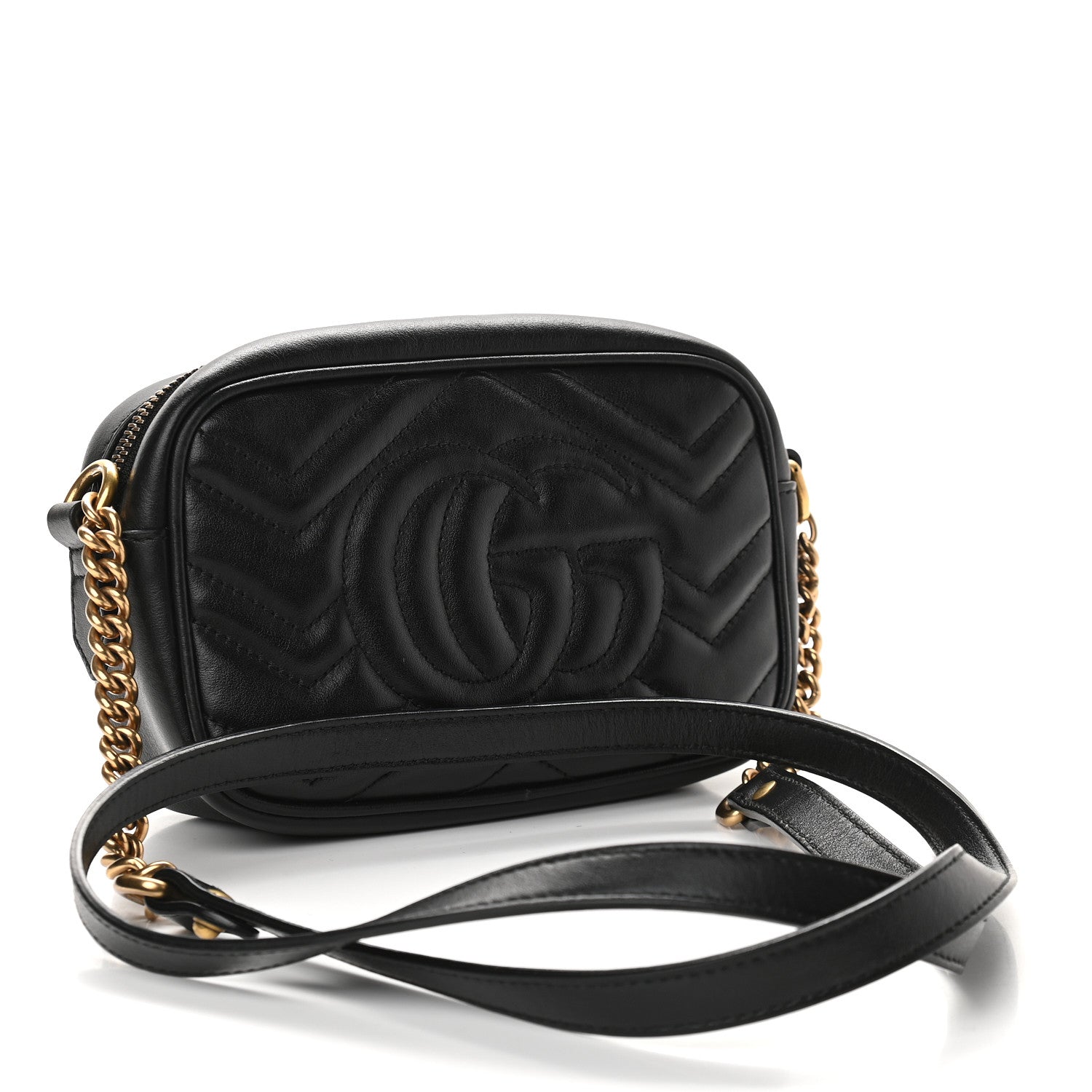 Gucci Calfskin Matelasse Mini GG Marmont Chain Shoulder Bag Black 3 of 9