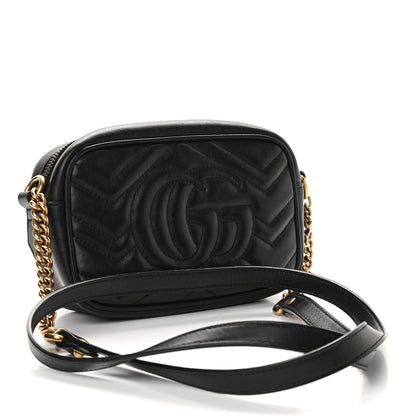 Gucci Calfskin Matelasse Mini GG Marmont Chain Shoulder Bag Black 3 of 9