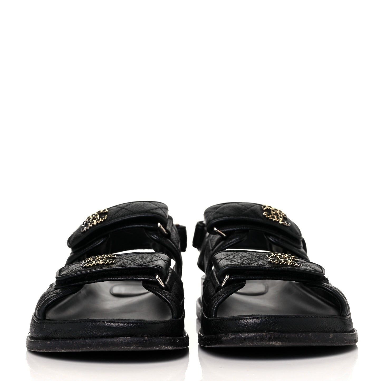 Grained Calfskin Velcro Dad Sandals 37.5 Black