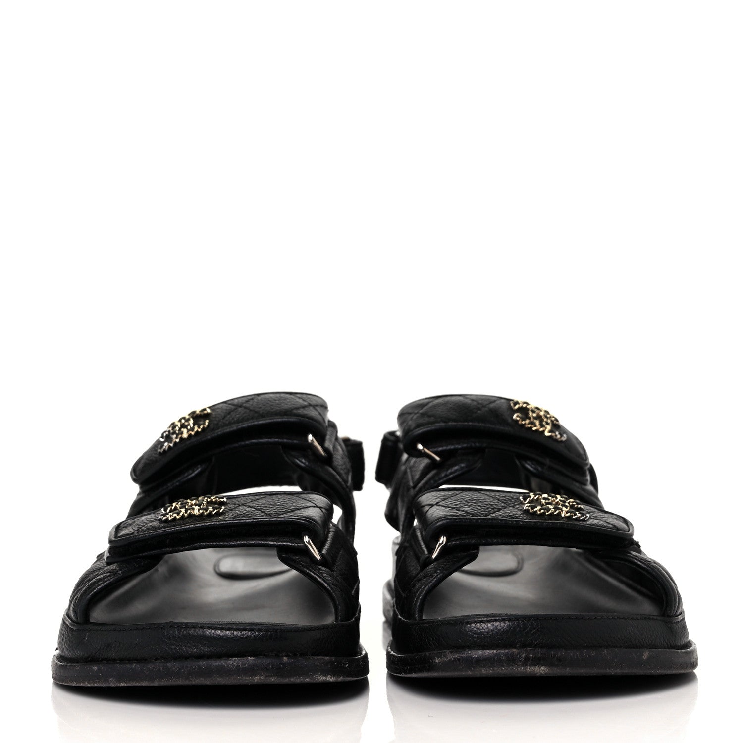 Chanel Grained Calfskin Velcro Dad Sandals 37.5 Black 3 of 20