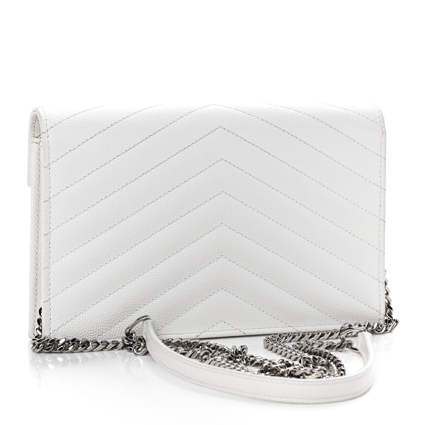 Grain De Poudre Matelasse Chevron Monogram Envelope Chain Wallet White
