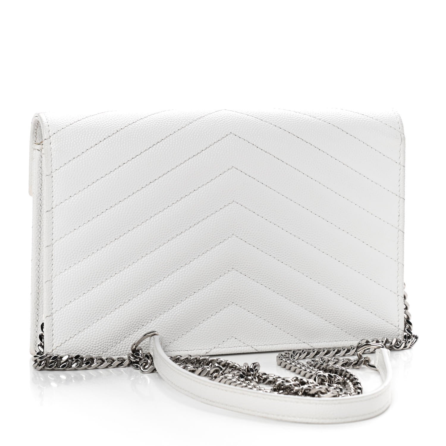 Saint Laurent Grain De Poudre Matelasse Chevron Monogram Envelope Chain Wallet White 3 of 9
