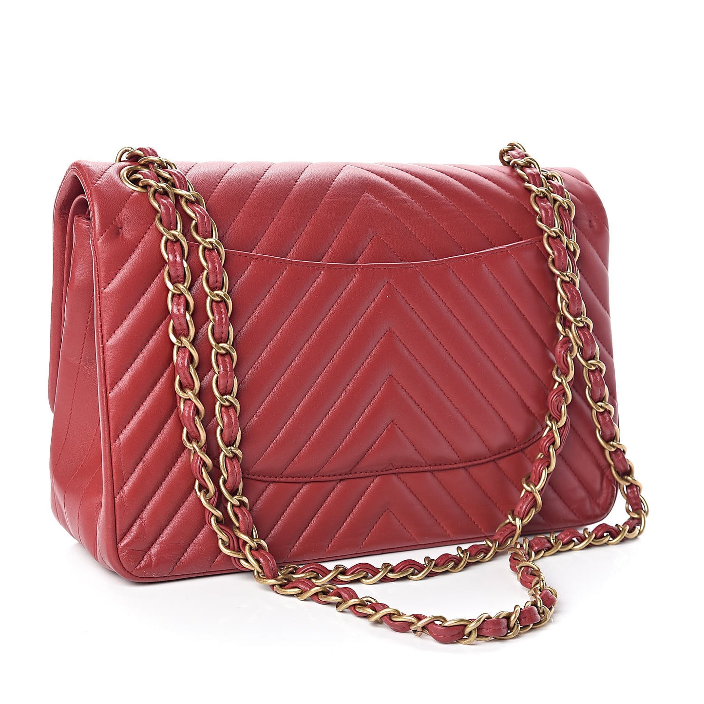 Lambskin Chevron Quilted Jumbo Double Flap Dark Red