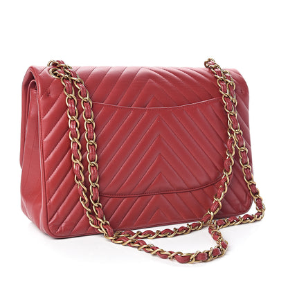 Chanel Lambskin Chevron Quilted Jumbo Double Flap Dark Red 3 of 18