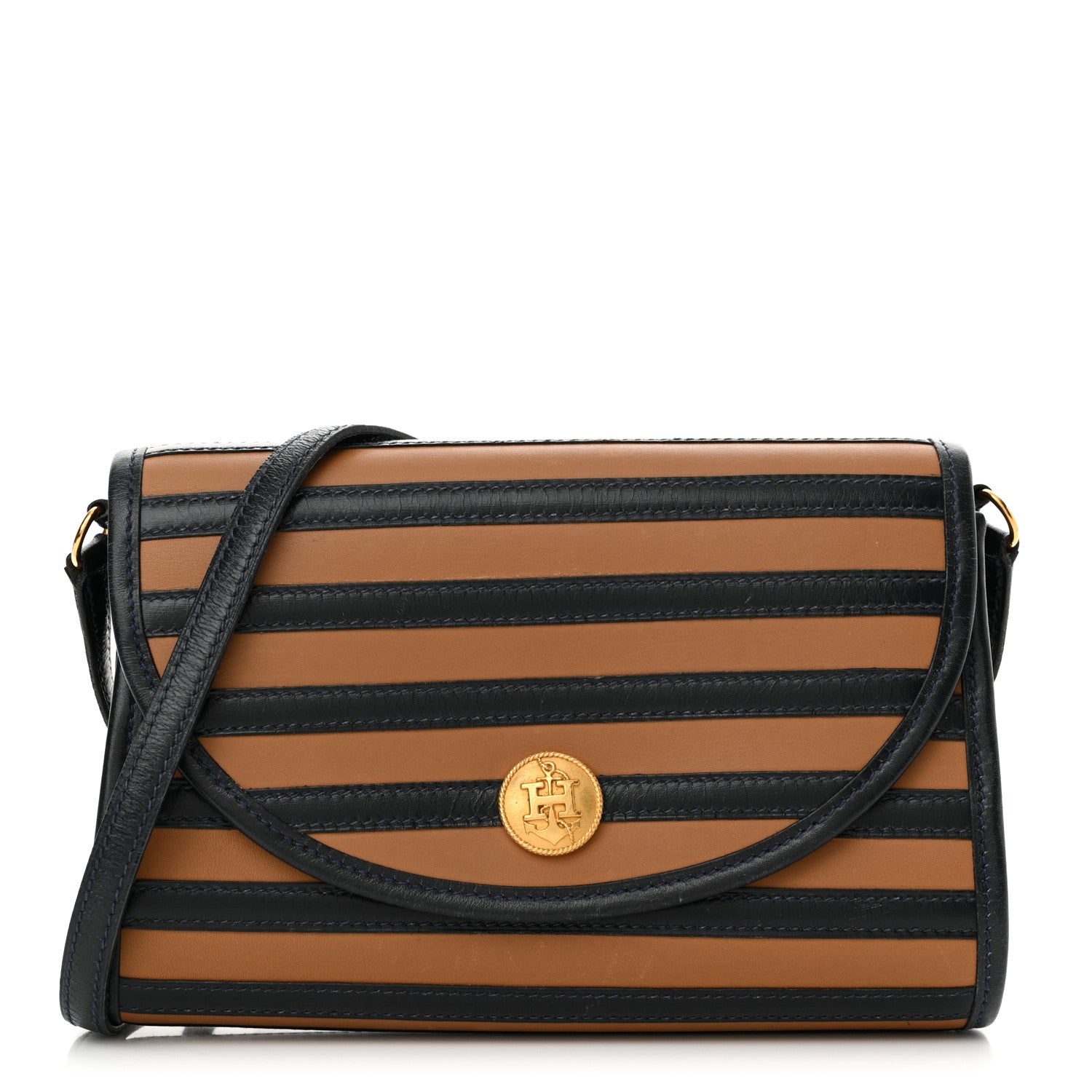 Hermes Calfskin Box Pochette Shoulder Bag Gold Bleu Marine 1 of 14