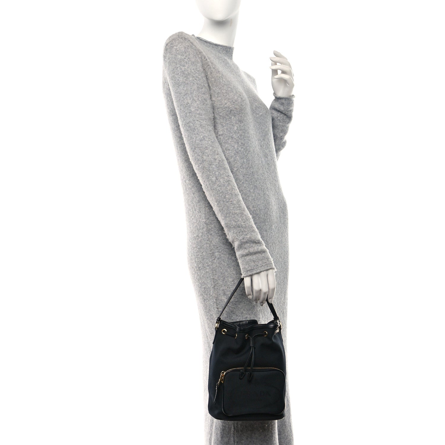 Prada Jacquard Logo Mini Bucket Crossbody Bag Black 2 of 9