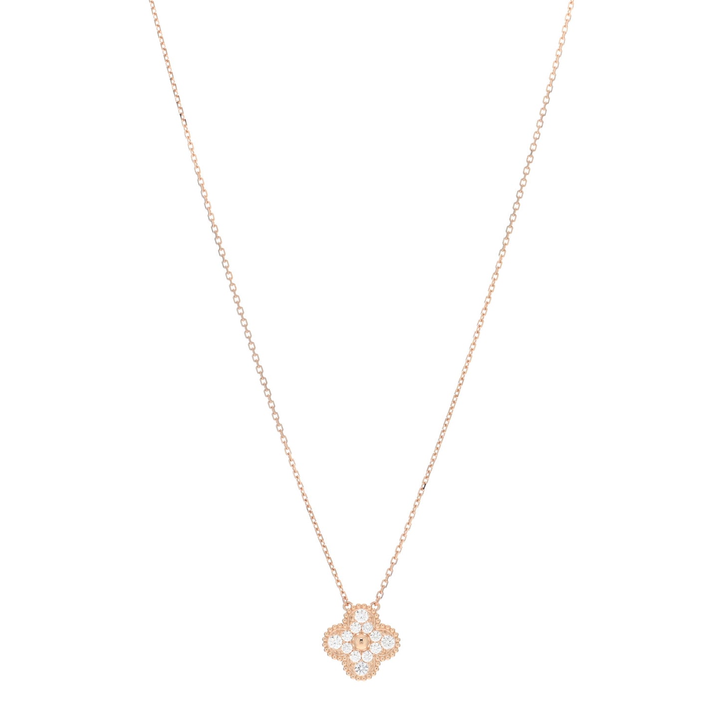 18K Rose Gold Diamond Vintage Alhambra Pendant Necklace