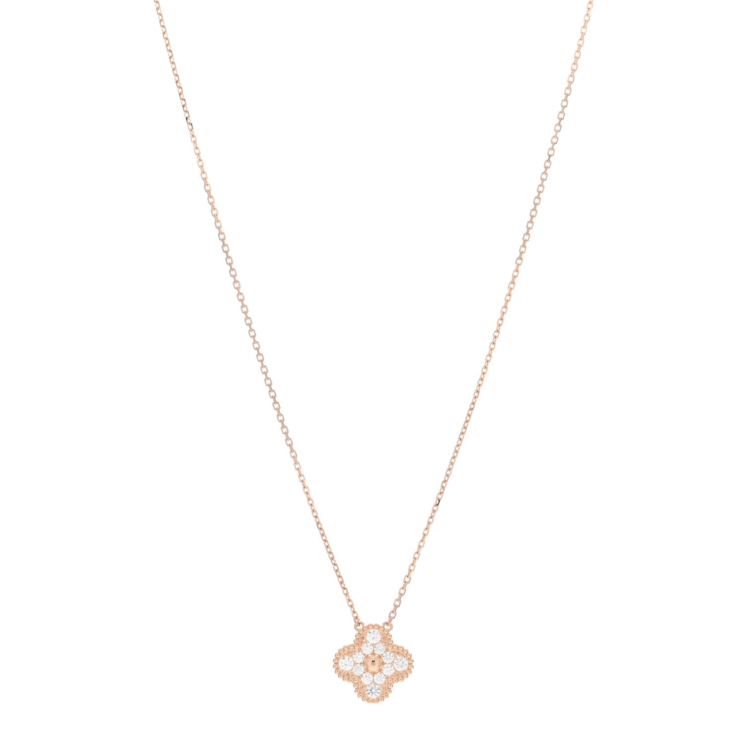 Van Cleef & Arpels 18K Rose Gold Diamond Vintage Alhambra Pendant Necklace 1 of 4
