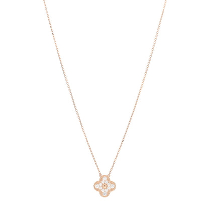 Van Cleef & Arpels 18K Rose Gold Diamond Vintage Alhambra Pendant Necklace 1 of 4