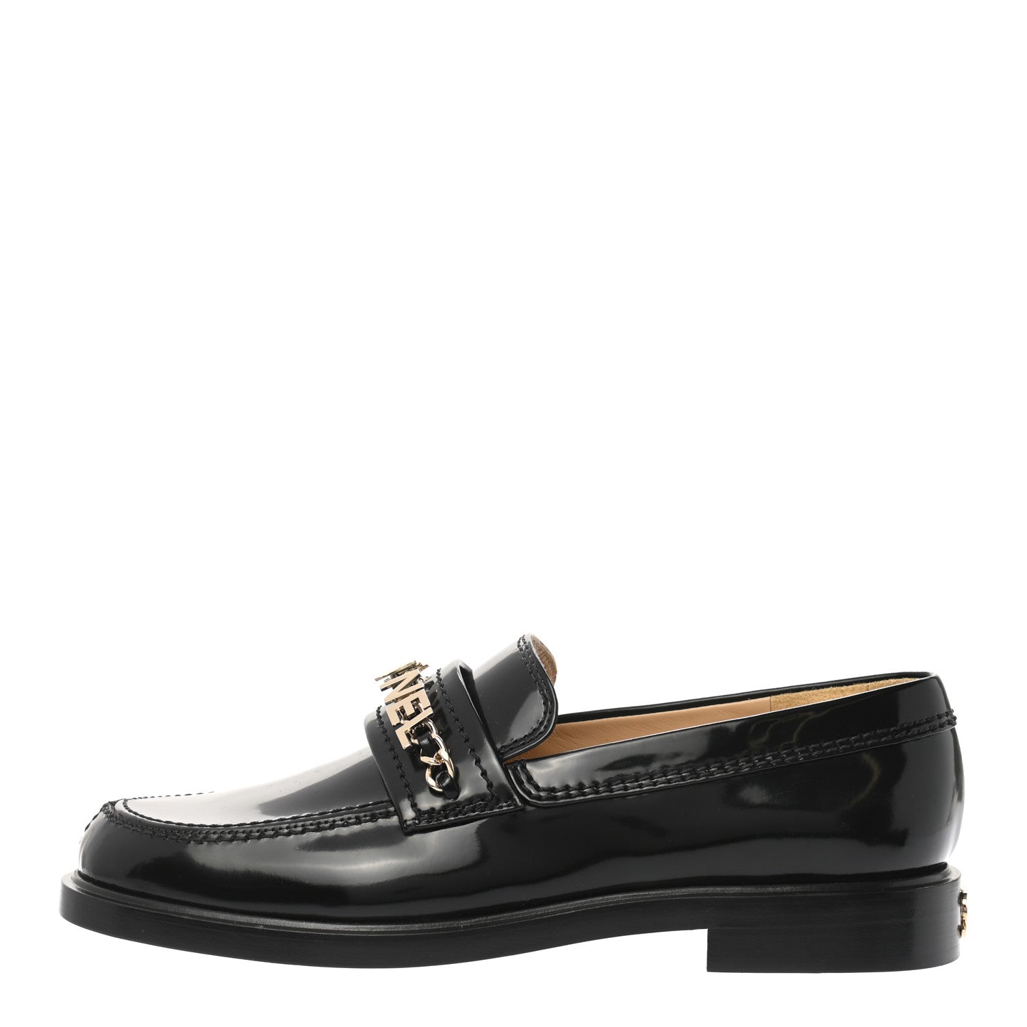 Chanel Shiny Calfskin Logo Loafers 36.5 Black 1 of 9