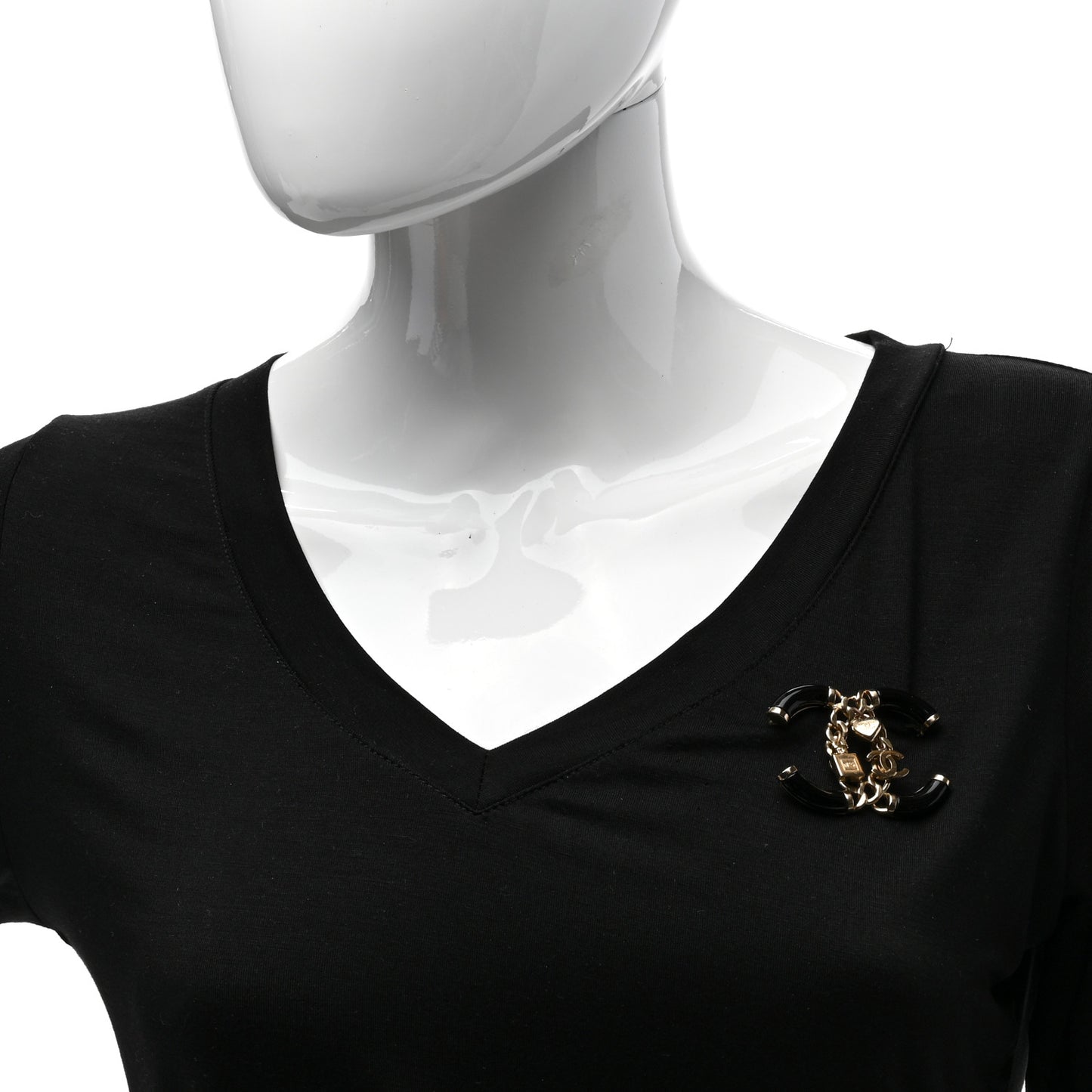 Resin Enamel Chain CC Charm Brooch Black Gold
