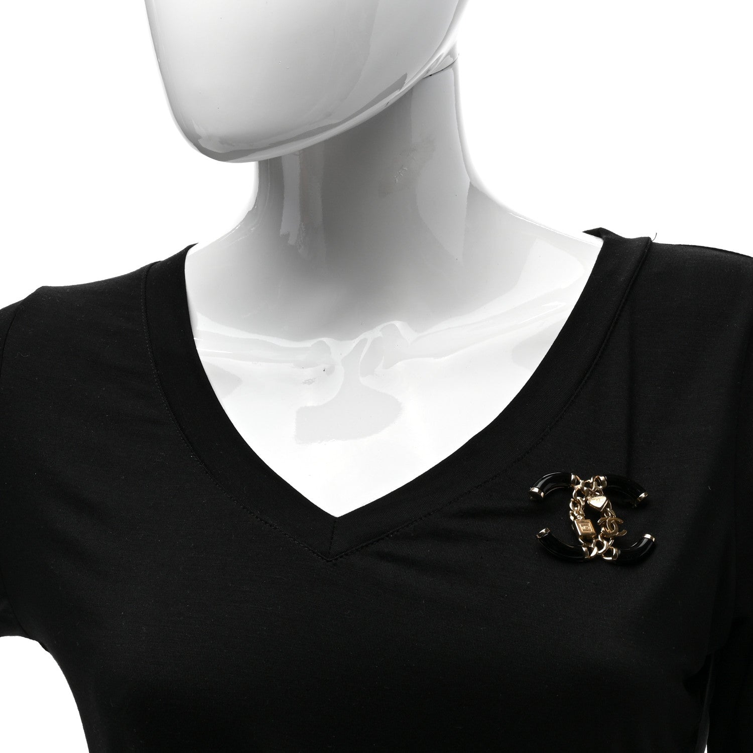 Chanel Resin Enamel Chain CC Charm Brooch Black Gold 2 of 4
