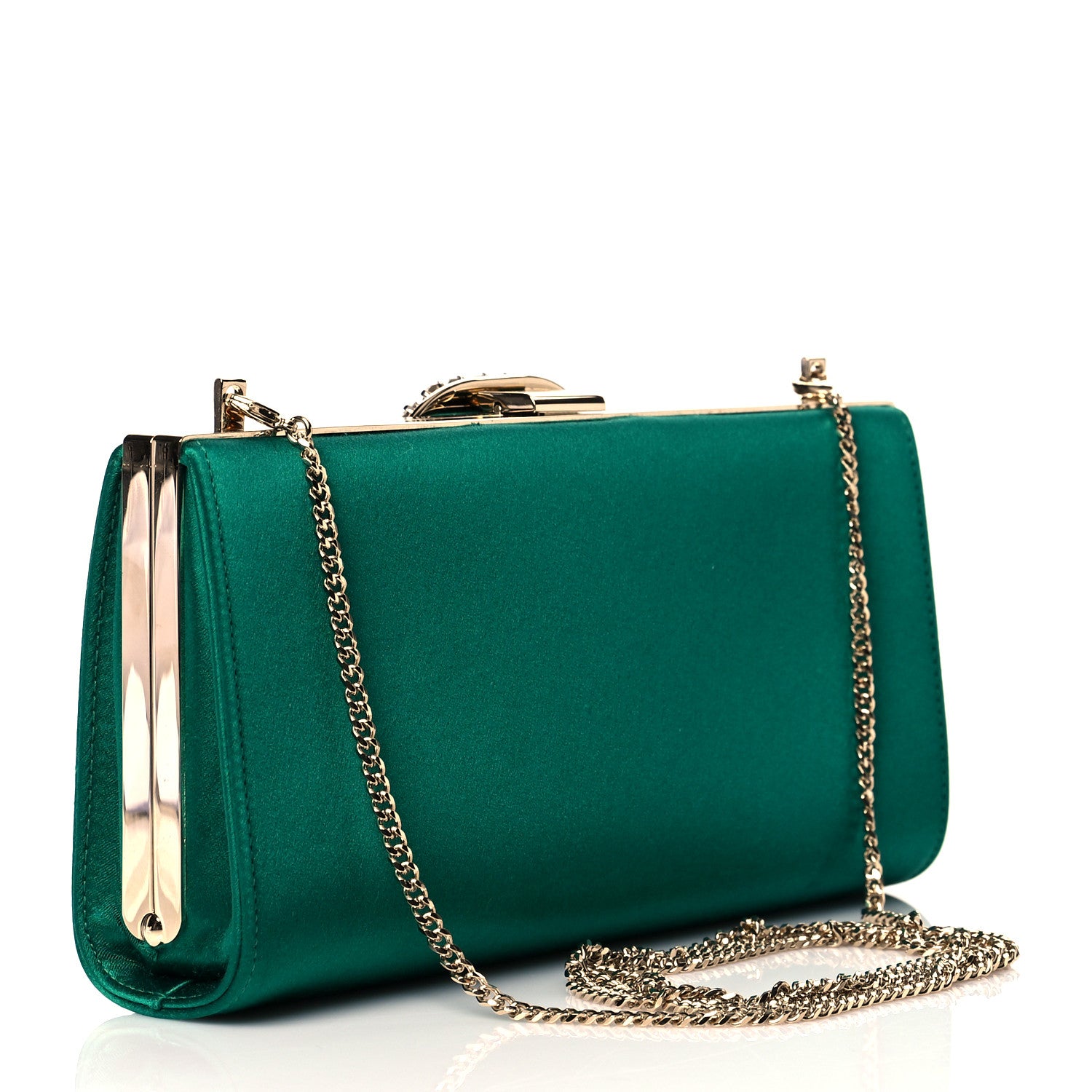 Jimmy Choo Satin Crystal Leonis Clutch Green 2 of 10