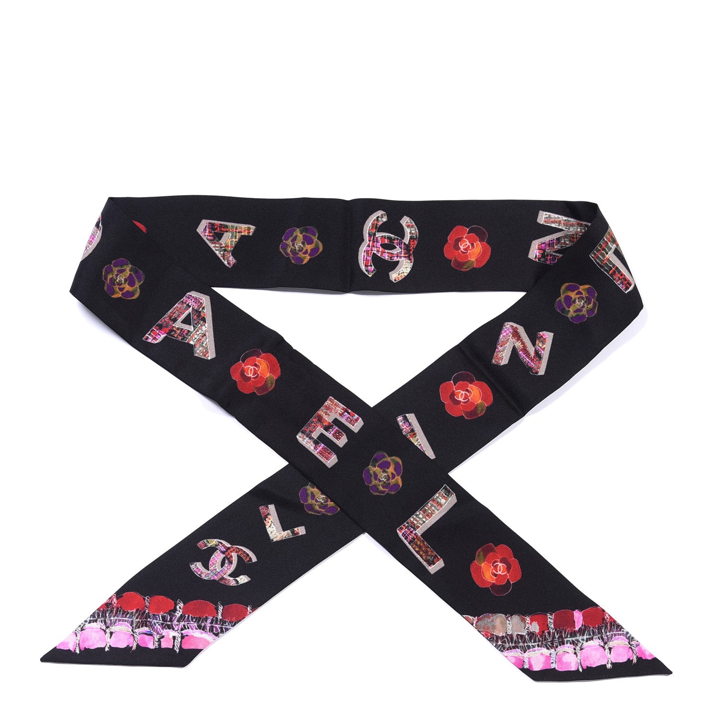 Silk Bandeau Scarf Black Multicolor